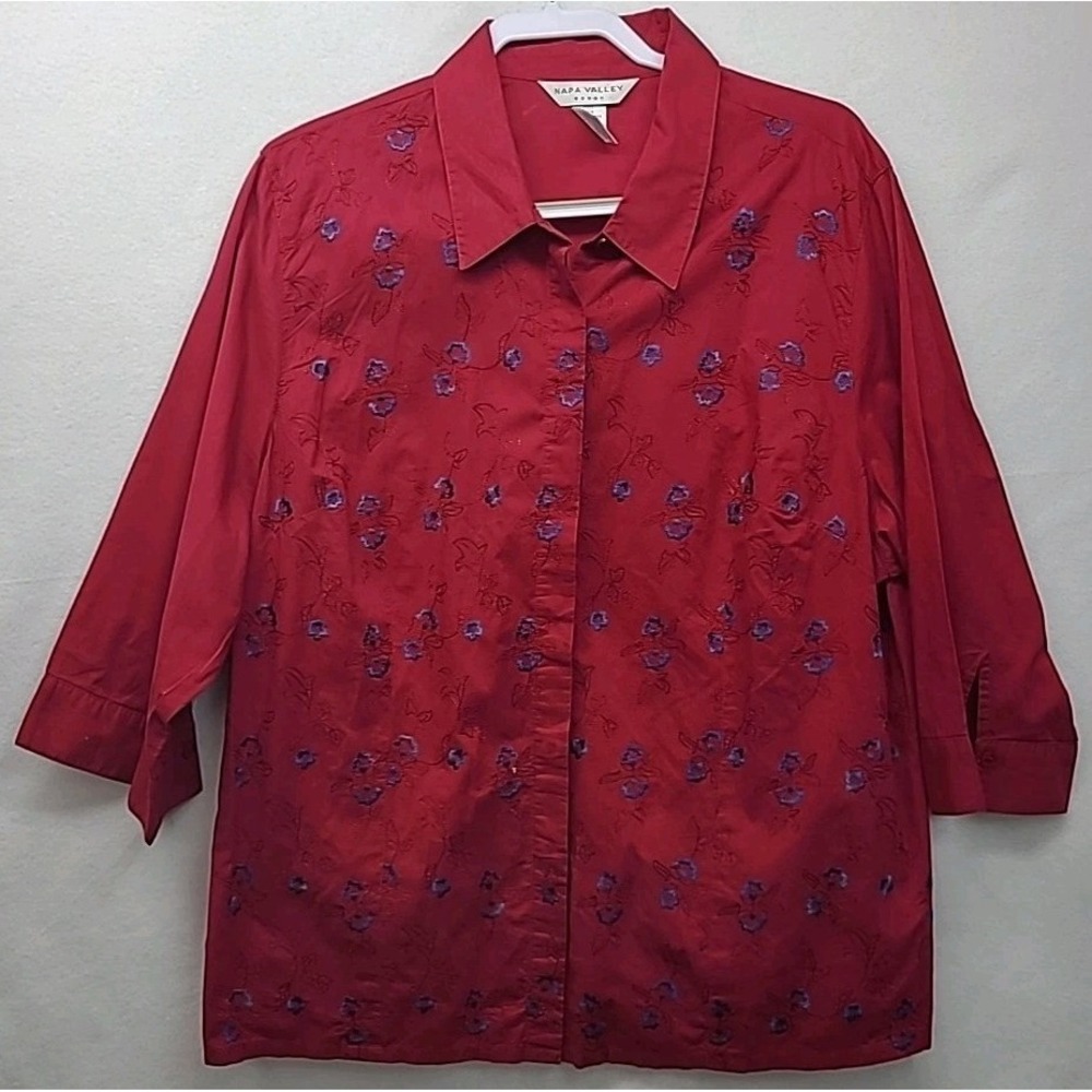 Napa Valley Woman Button Up‎ Embroidered Blouse 22W Spring Festival Business...